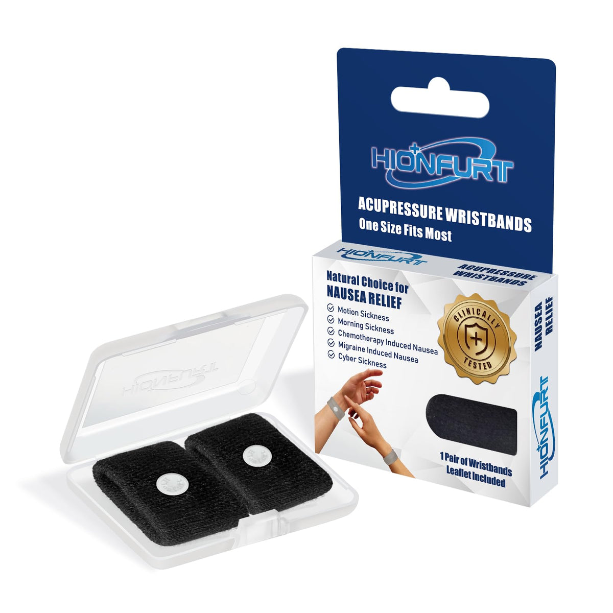 Hionfurt motion sickness bands pack for travel nausea relief.