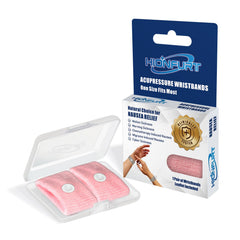Hionfurt motion sickness bands pink product shot showing a drug-free nausea relief option