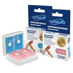 Hionfurt Motion Sickness Bands kit with two color pairs for on-the-go nausea relief