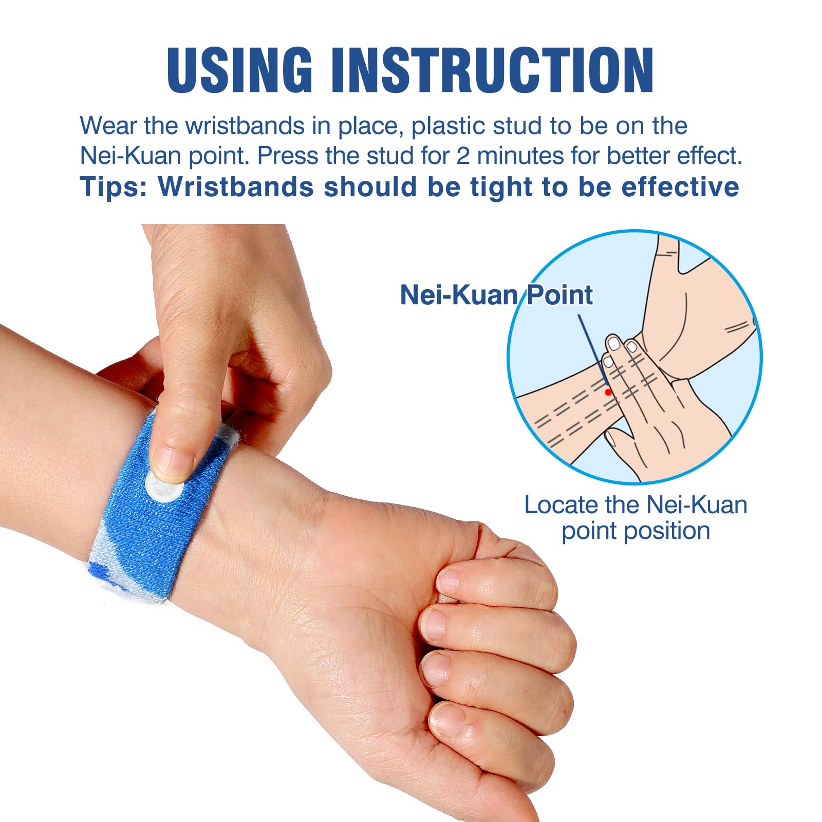 Hionfurt Nei-Kuan point stud placement detail on wrist for effective acupressure
