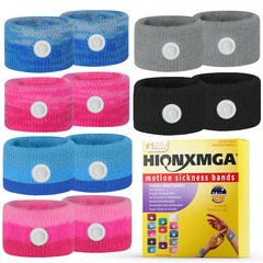 HIONXMGA motion sickness bands 6-pairs pack provide compact travel relief on car rides.