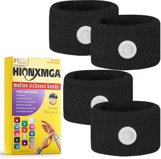 HIONXMGA motion sickness bands box shows travel-friendly packaging for quick relief.