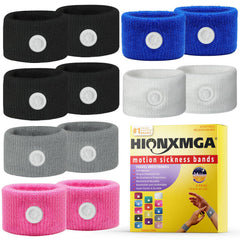 HIONXMGA motion sickness bands pack—colorful, travel-ready relief for nausea on the go.