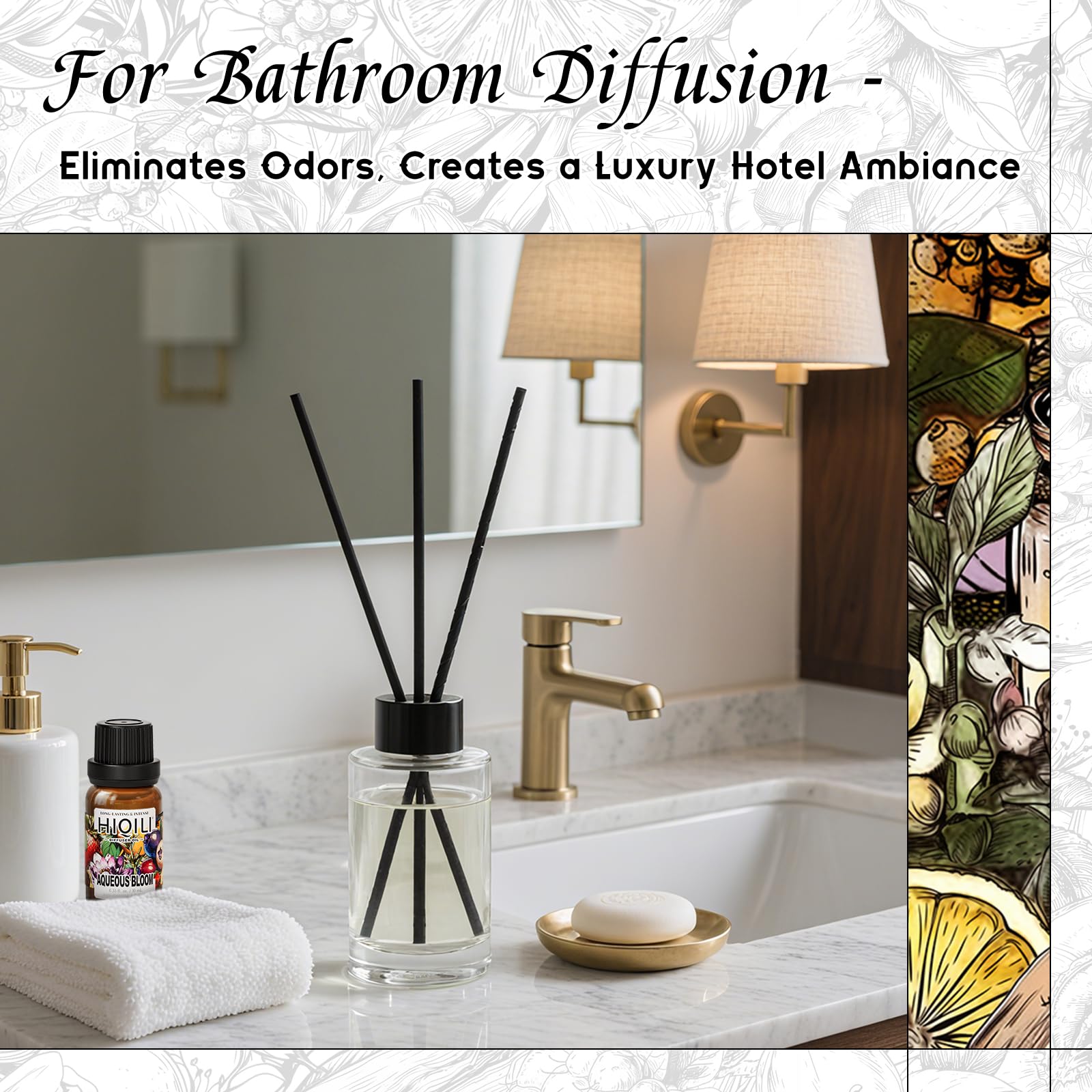 Diffuser in a bright living room releasing bloom scent