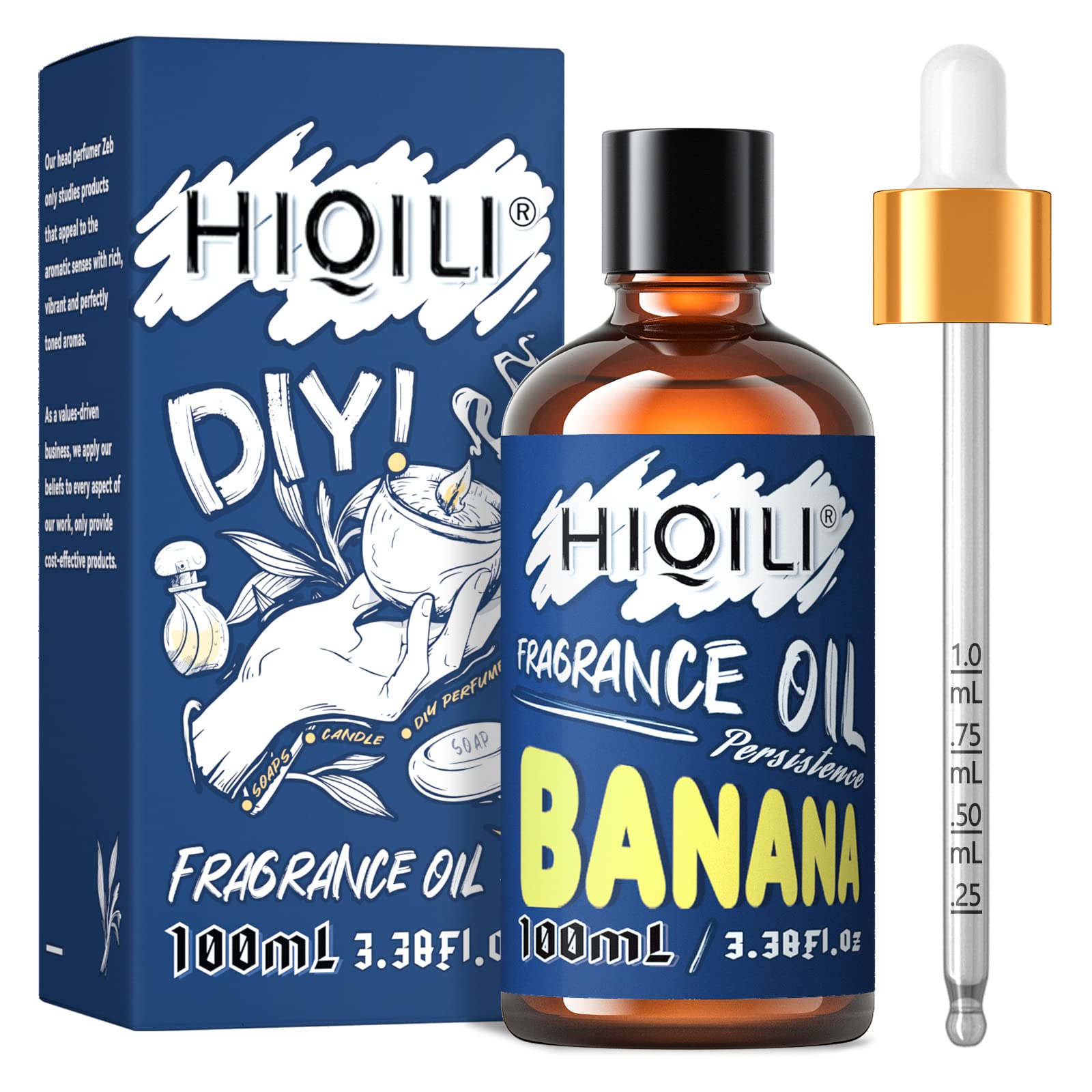 Amber glass bottle of HIQILI Banana Essential Oil with dropper