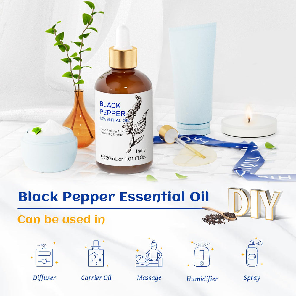 Aromatherapy setup with HIQILI Black Pepper Essential Oil