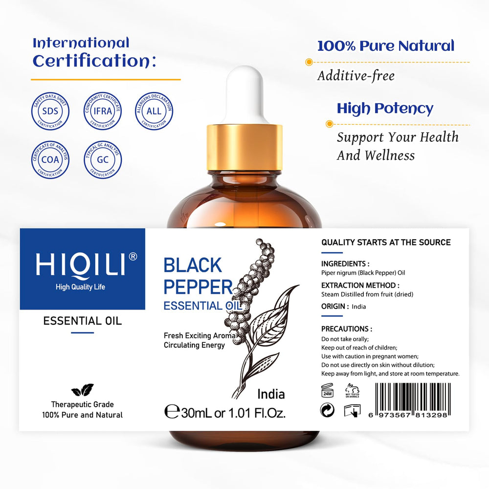 Origin and purity note: India-sourced black pepper essential oil