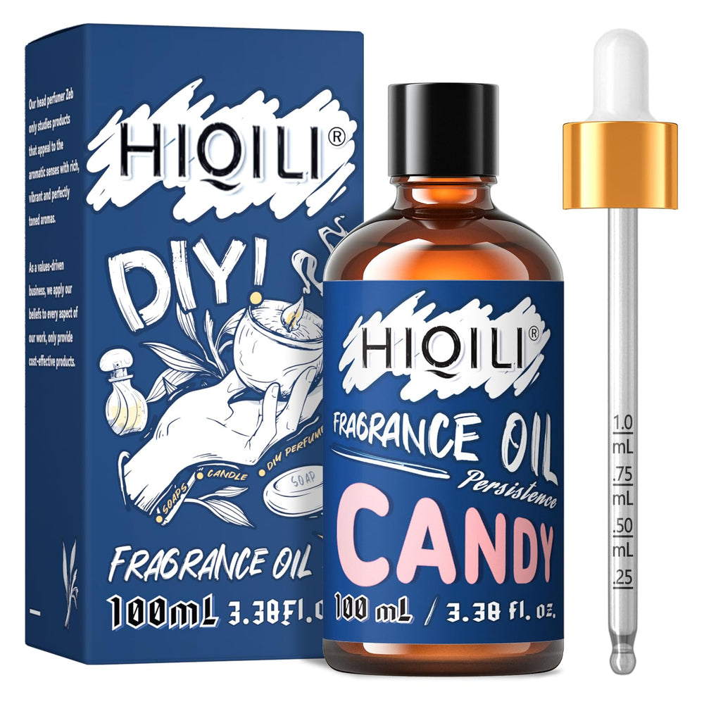 HIQILI Candy Fragrance Oil bottle labeled 3.38 fl oz