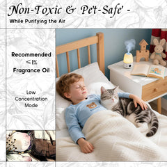 Pet safe diffuser oil bottle indicating pet friendly formula