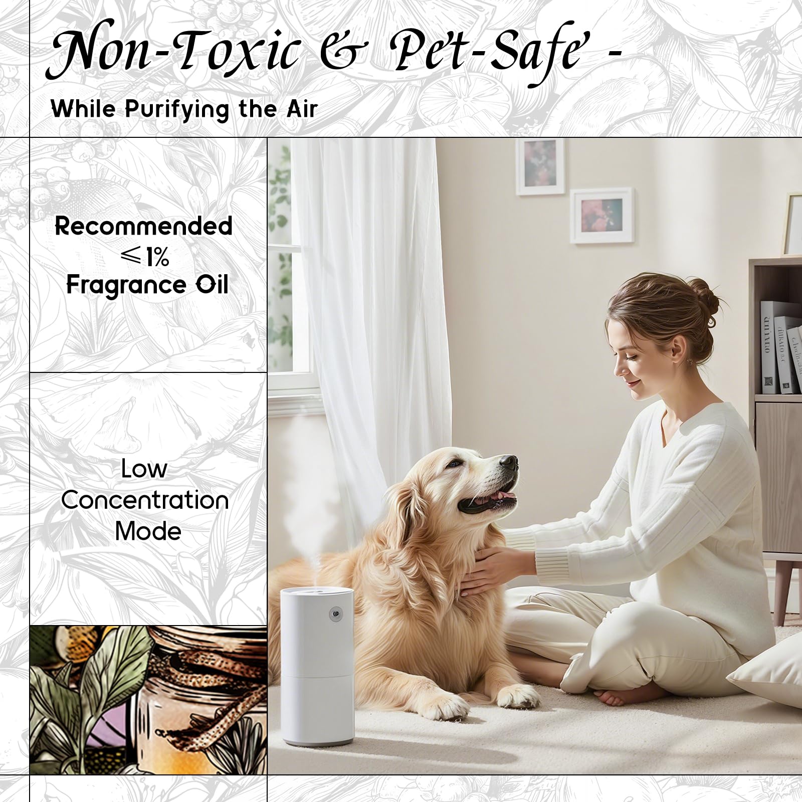 Illustration showing pet-safe diffuser oil usage