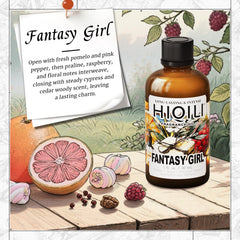 Close-up of praline and pomelo notes in HIQILI fragrance oil.