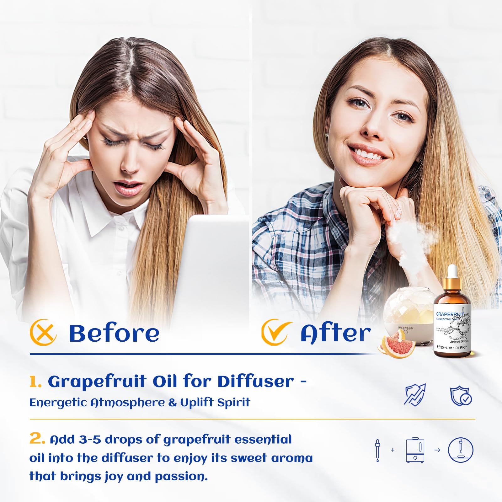 Grapefruit essential oil diffuser application with HIQILI bottle