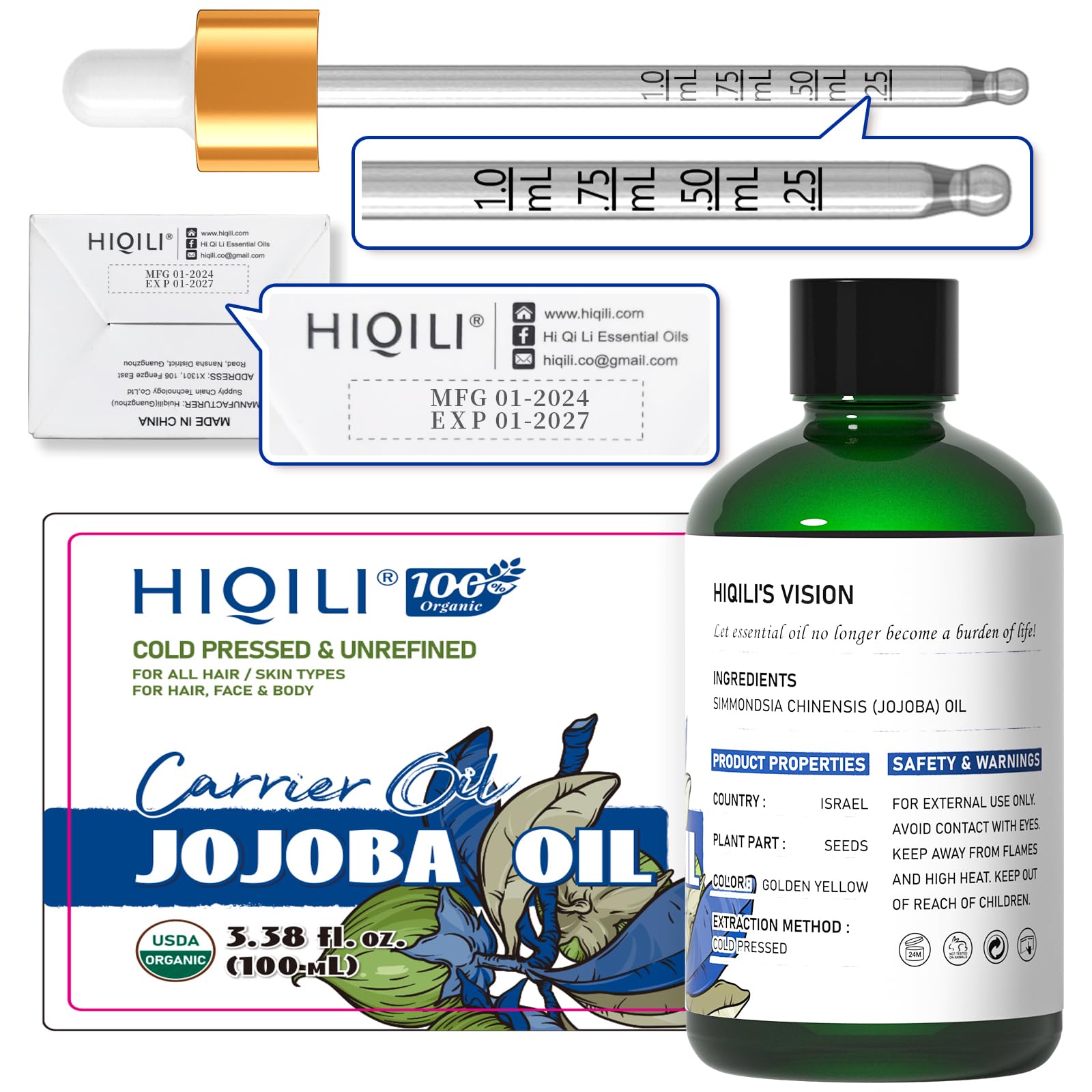Product gallery image: HIQILI jojoba oil with roller bottle