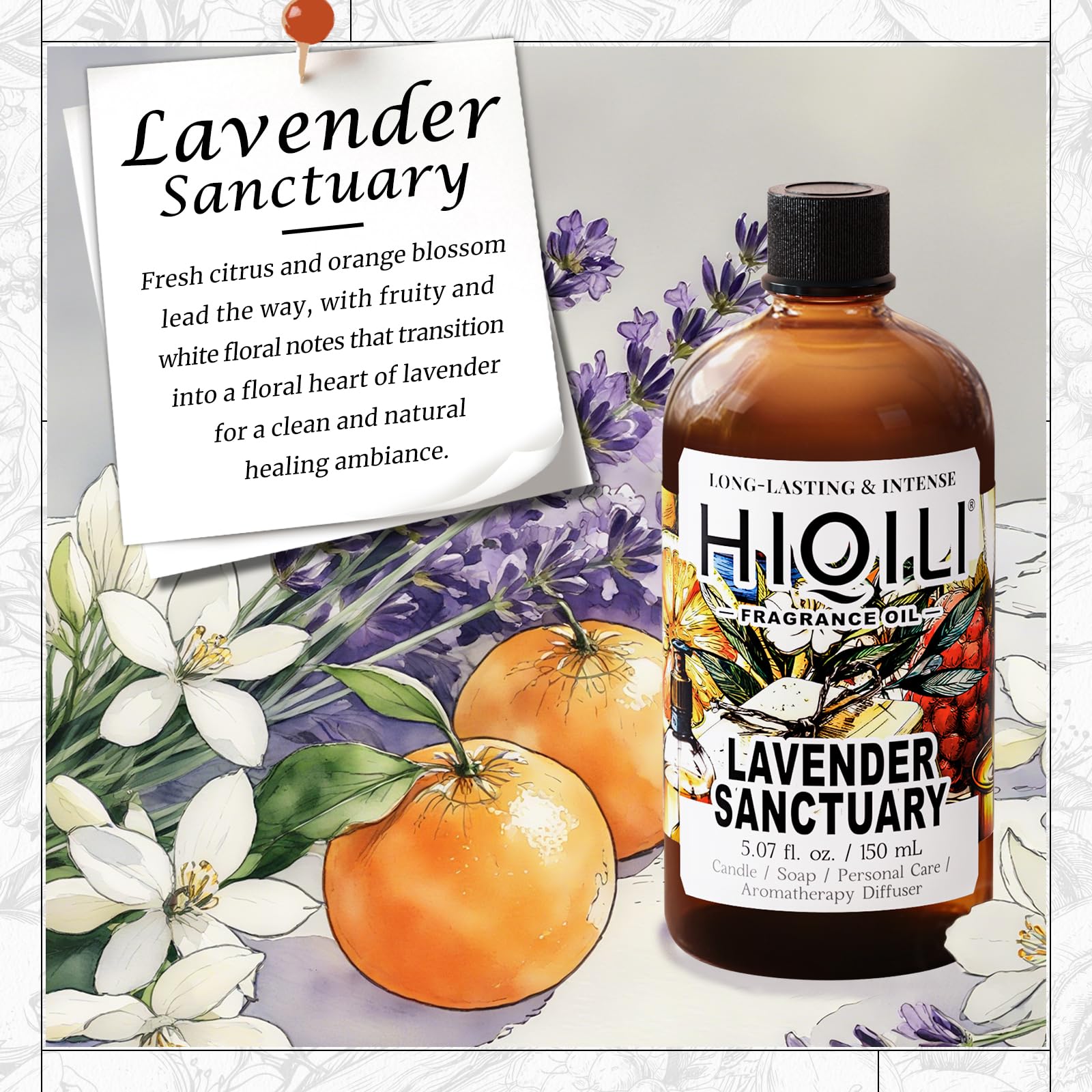 Close up of fragrance oil bottle and label