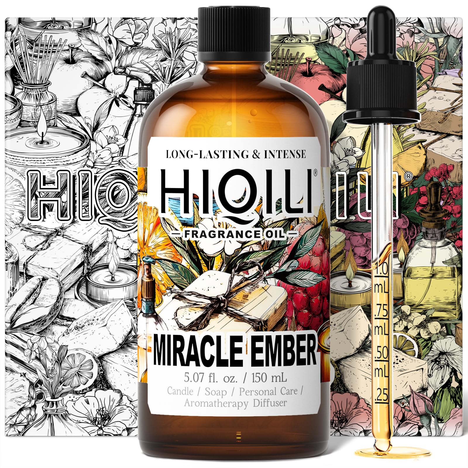 Bottle of HIQILI Miracle Ember fragrance oil with label