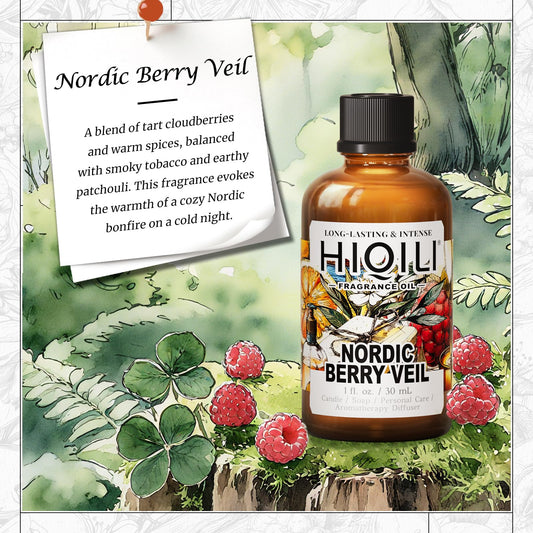 Close-up of Nordic Berry Veil fragrance oil label