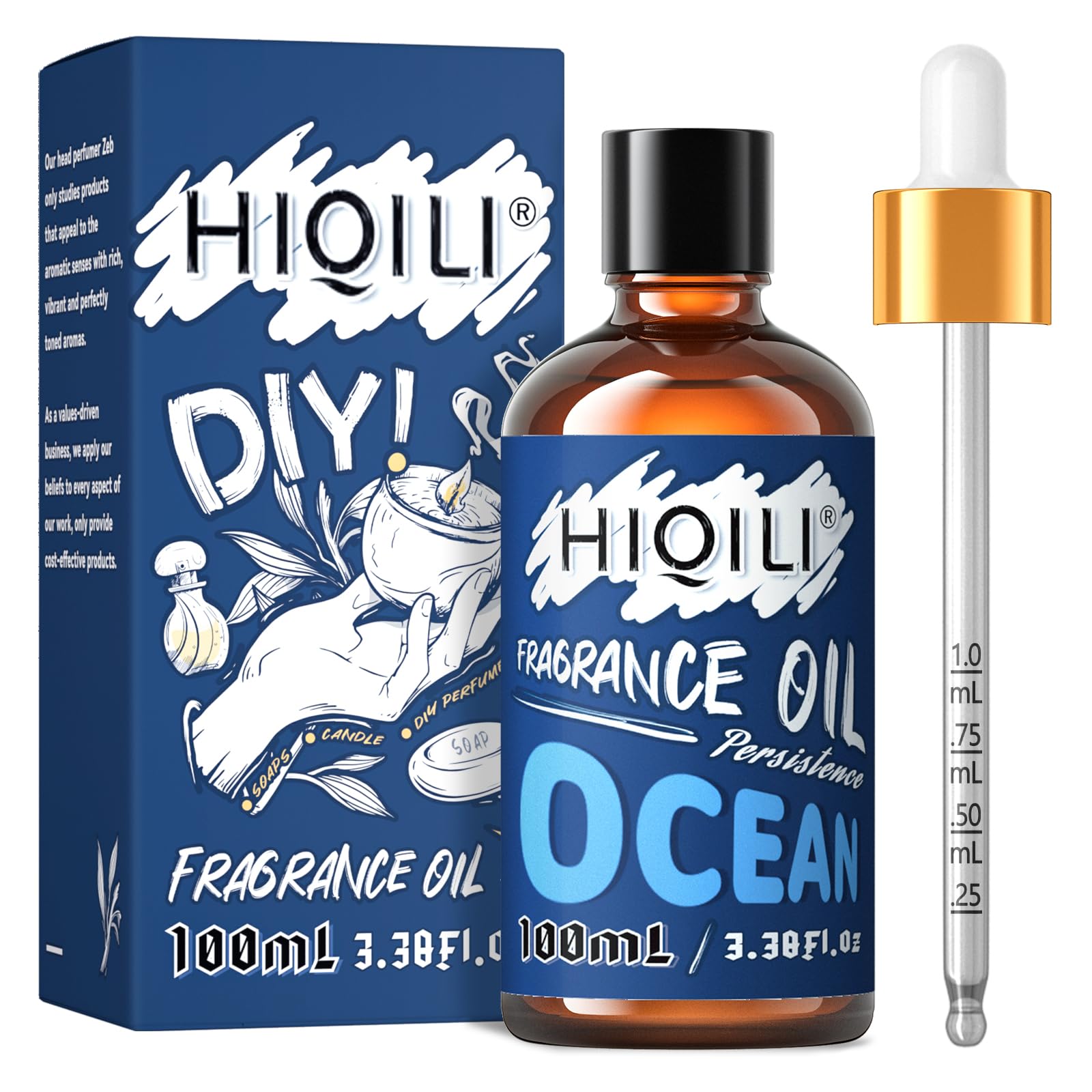 Amber glass bottle of HIQILI Ocean Essential Oil 100ml