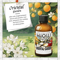Close-up of HIQILI Oriental Garden Fragrance Oil 1oz diffuser bottle