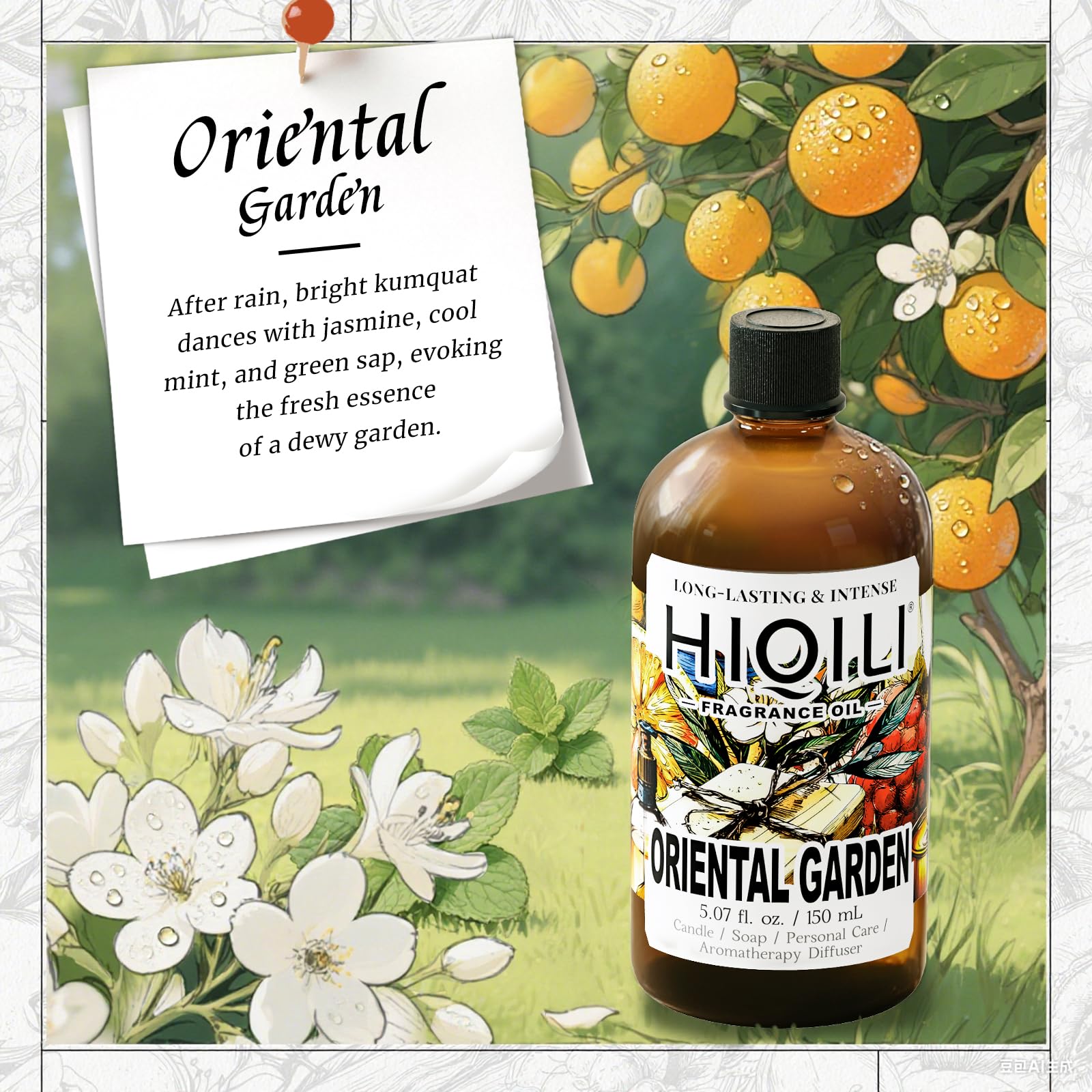 Close-up of citrus notes - kumquat, jasmine, pomelo