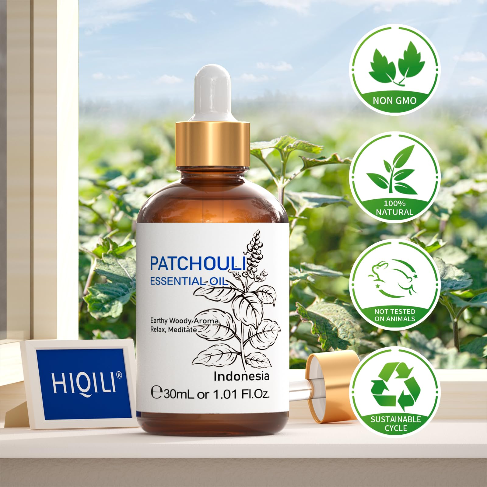 Gift-ready HIQILI patchouli essential oil packaging