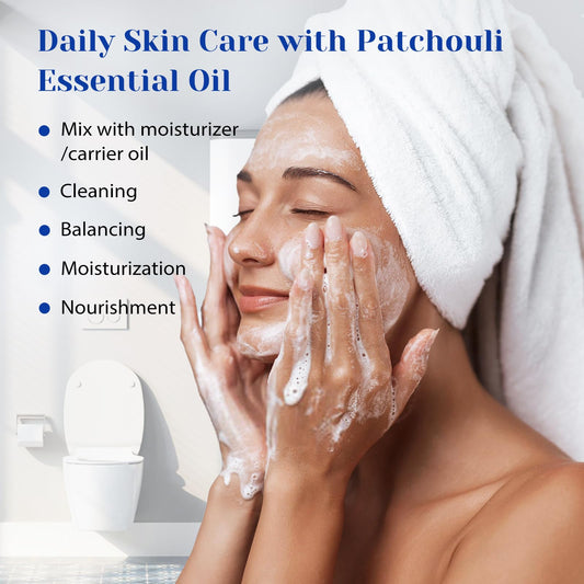 Patchouli essential oil close-up label 100ml