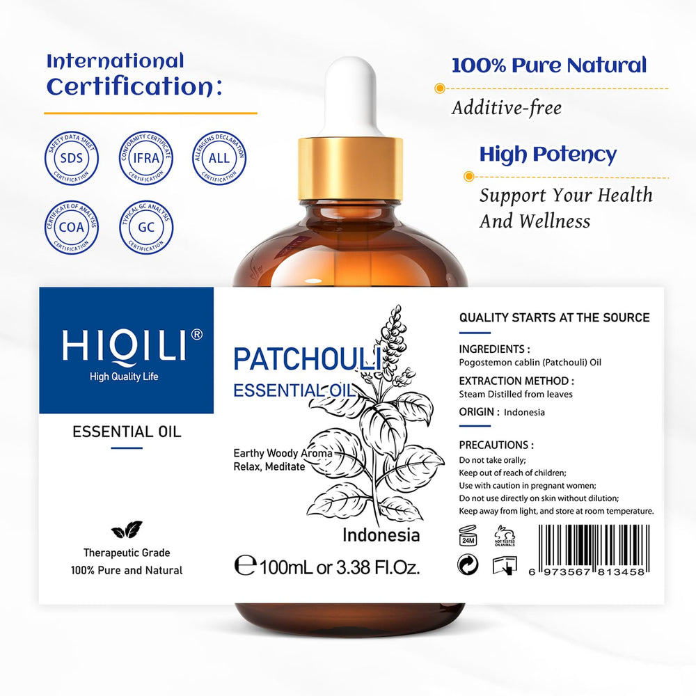 Patchouli oil packaging with travel bottle