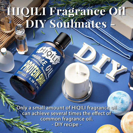Close-up of HIQILI Protein Shake Fragrance Oil label