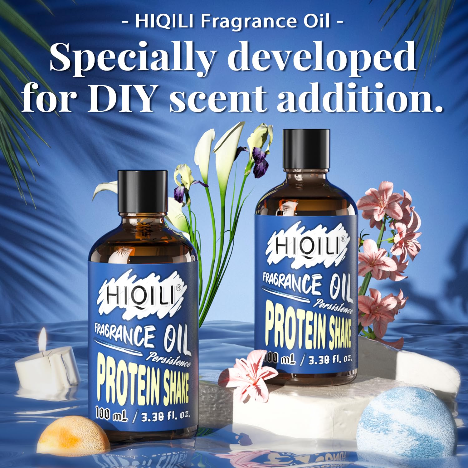 Packaging and 100ml size of HIQILI Protein Shake Fragrance Oil
