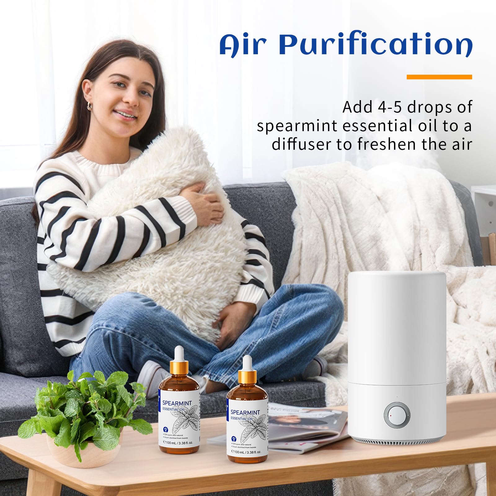 Fresh spearmint essential oil droplets