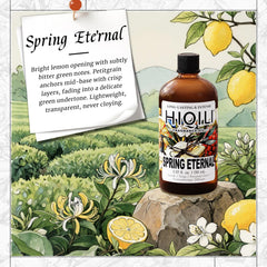 Close-up of HIQILI Spring Eternal fragrance oil label