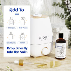 Shampoo bottle labeled with tea tree oil benefits