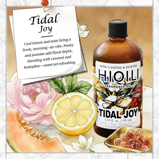 Close-up of Tidal Joy notes: lemon, sugar, mint