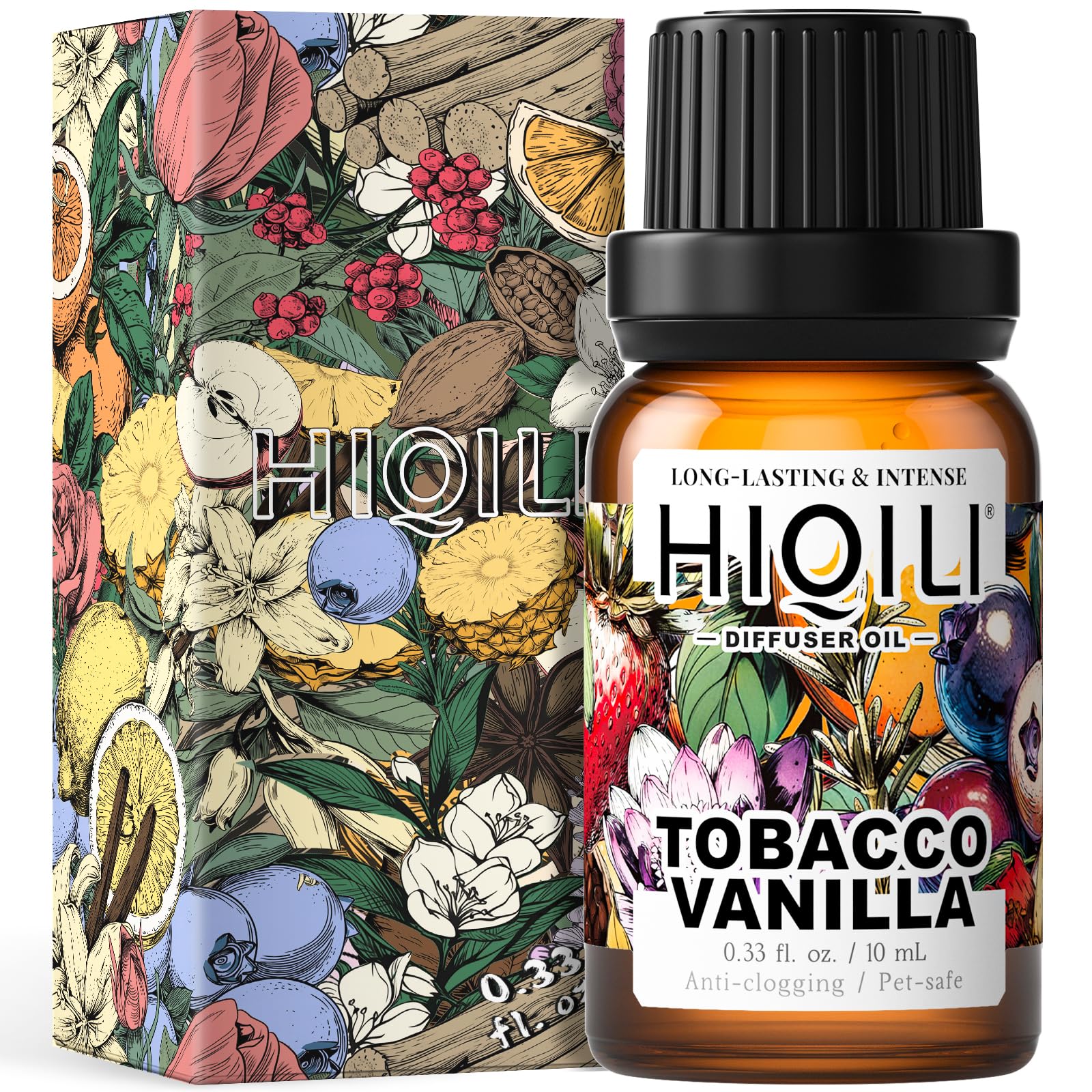 Bottle of HIQILI Tobacco Vanilla Fragrance Oil refill for diffusers