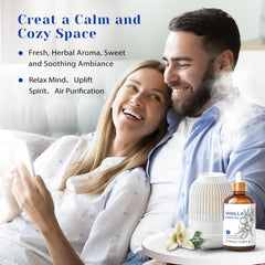Vanilla essential oil diffuser scene with Hiqili bottle