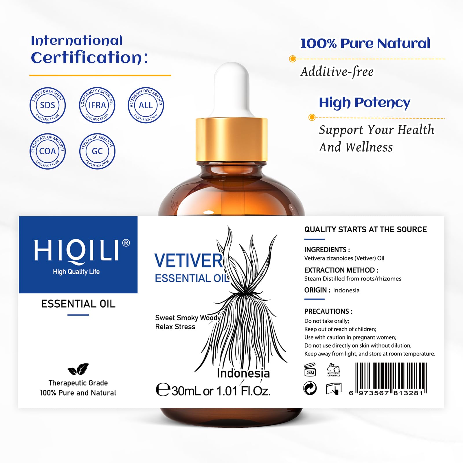 Vetiver blends well with Clary Sage, Lavender, Rose, Sandalwood, Ylang Ylang
