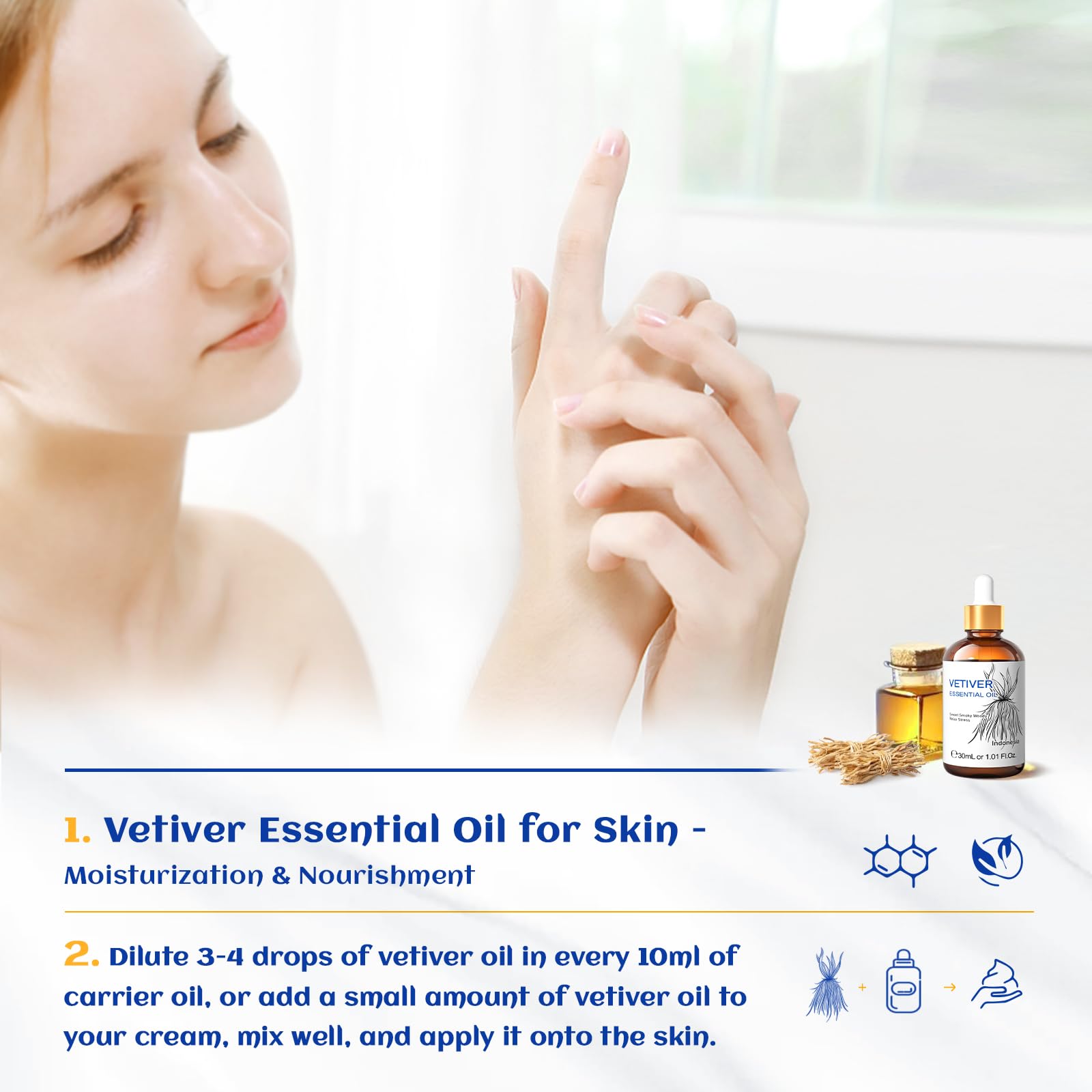 Vetiver essential oil used in a diffuser to calm emotions