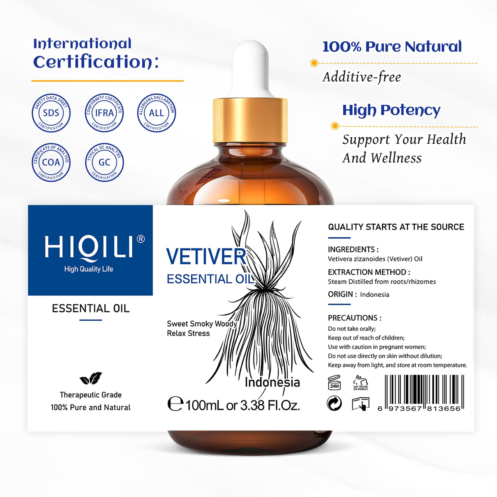 Safety, purity, COA certificates for vetiver oil
