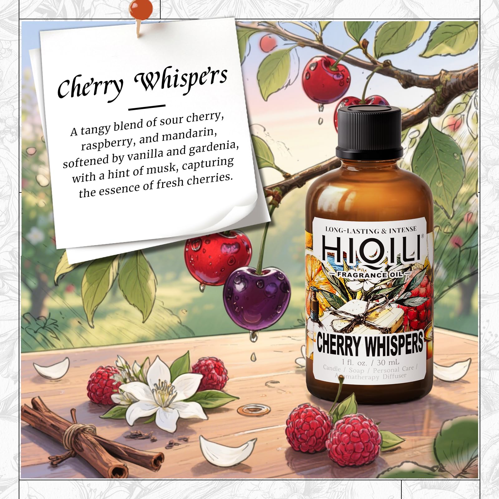 Label for HIQILI Cherry Whispers Fragrance Oil