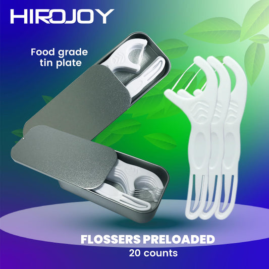 Portable HIROJOY dental floss case showing compact travel holder