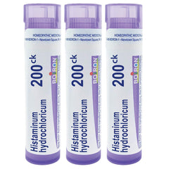 Front view of Boiron Histaminum Hydrochloricum 200Ck 3-pack packaging with pellets