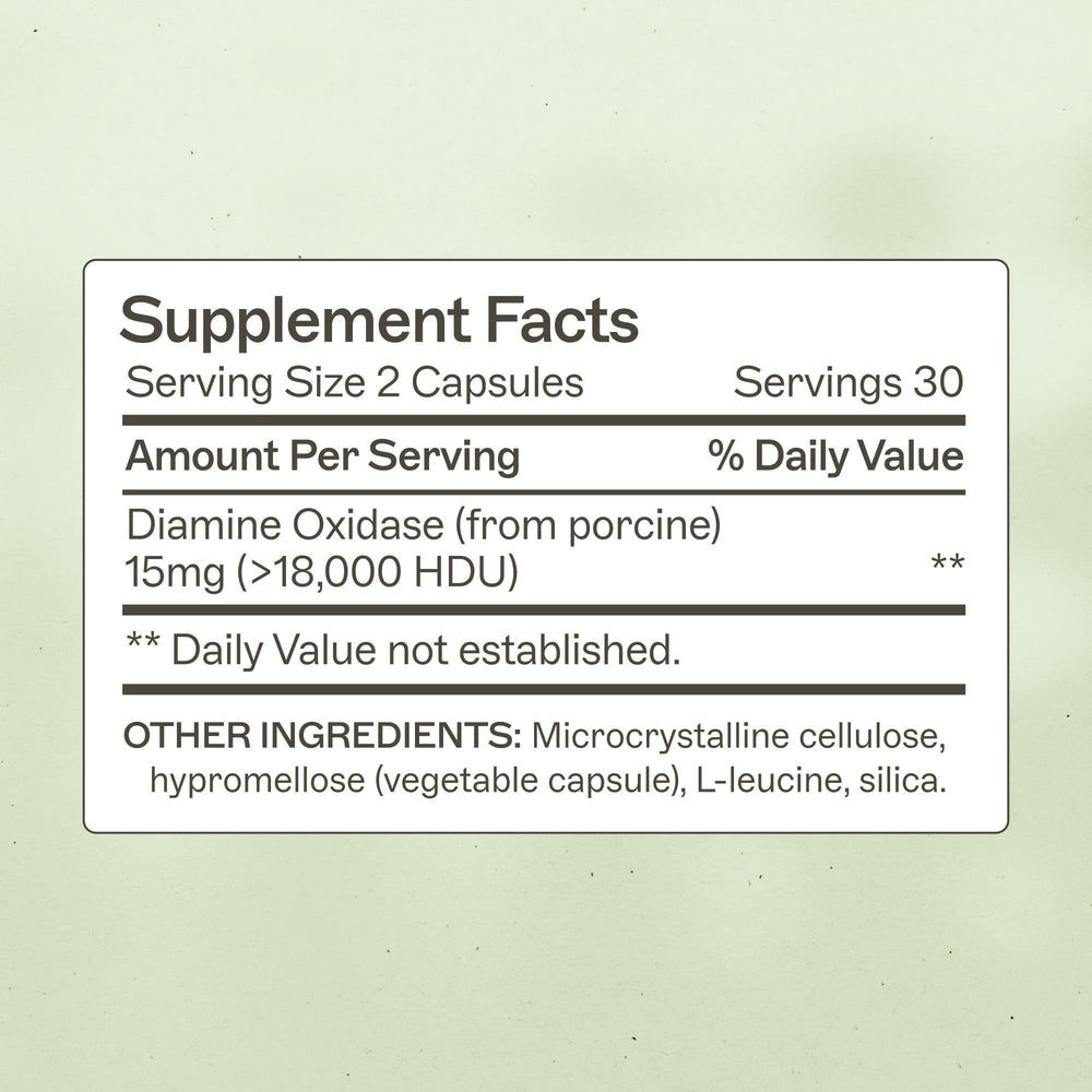 Histazyme DAO bottle label close-up