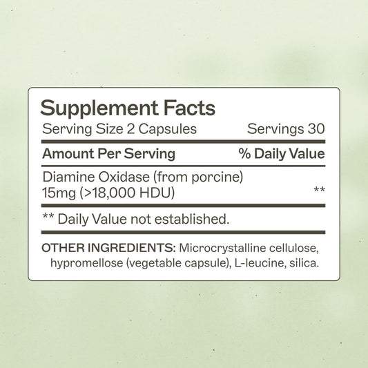 Histazyme DAO bottle label close-up