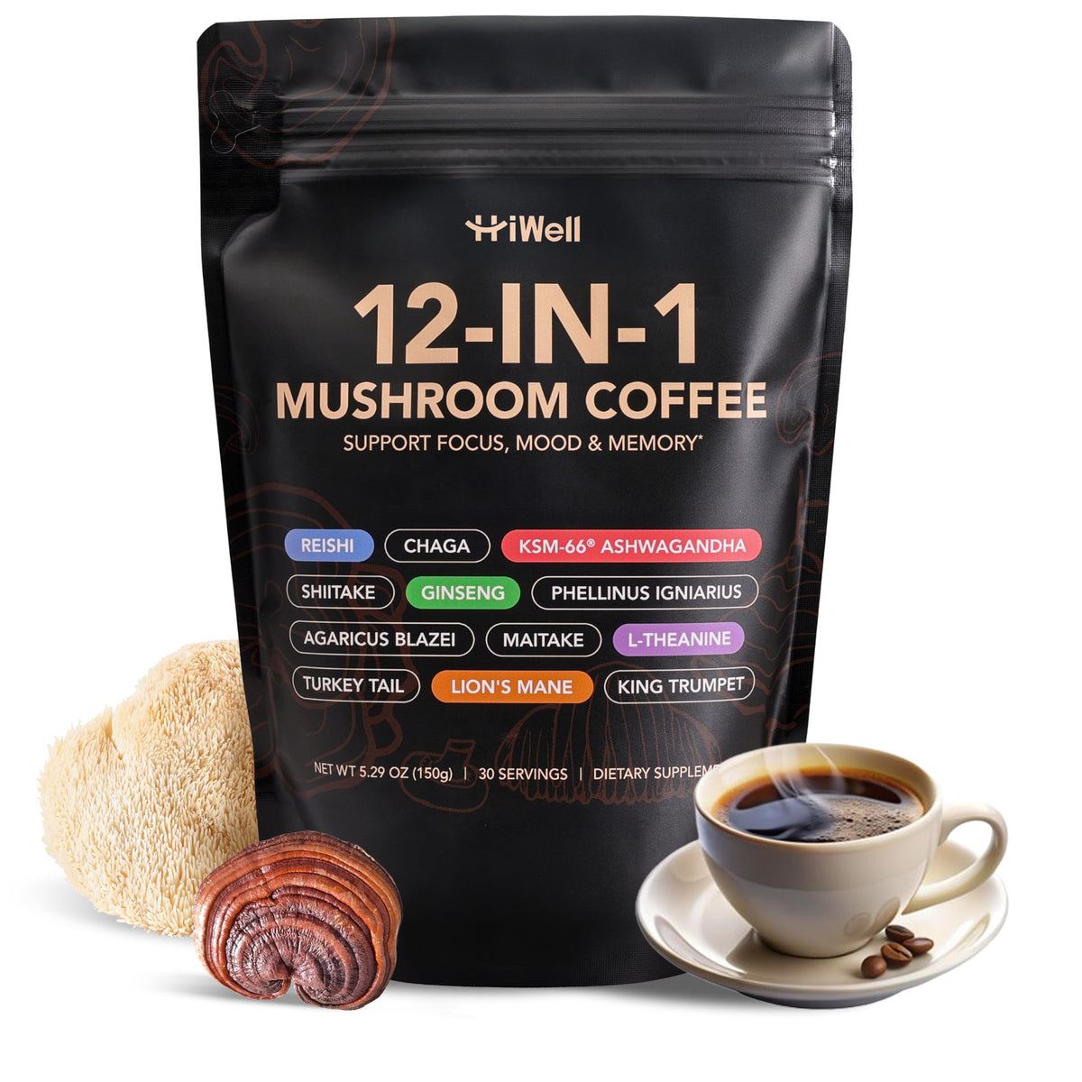 HiWell 12-in-1 Mushroom Coffee front view