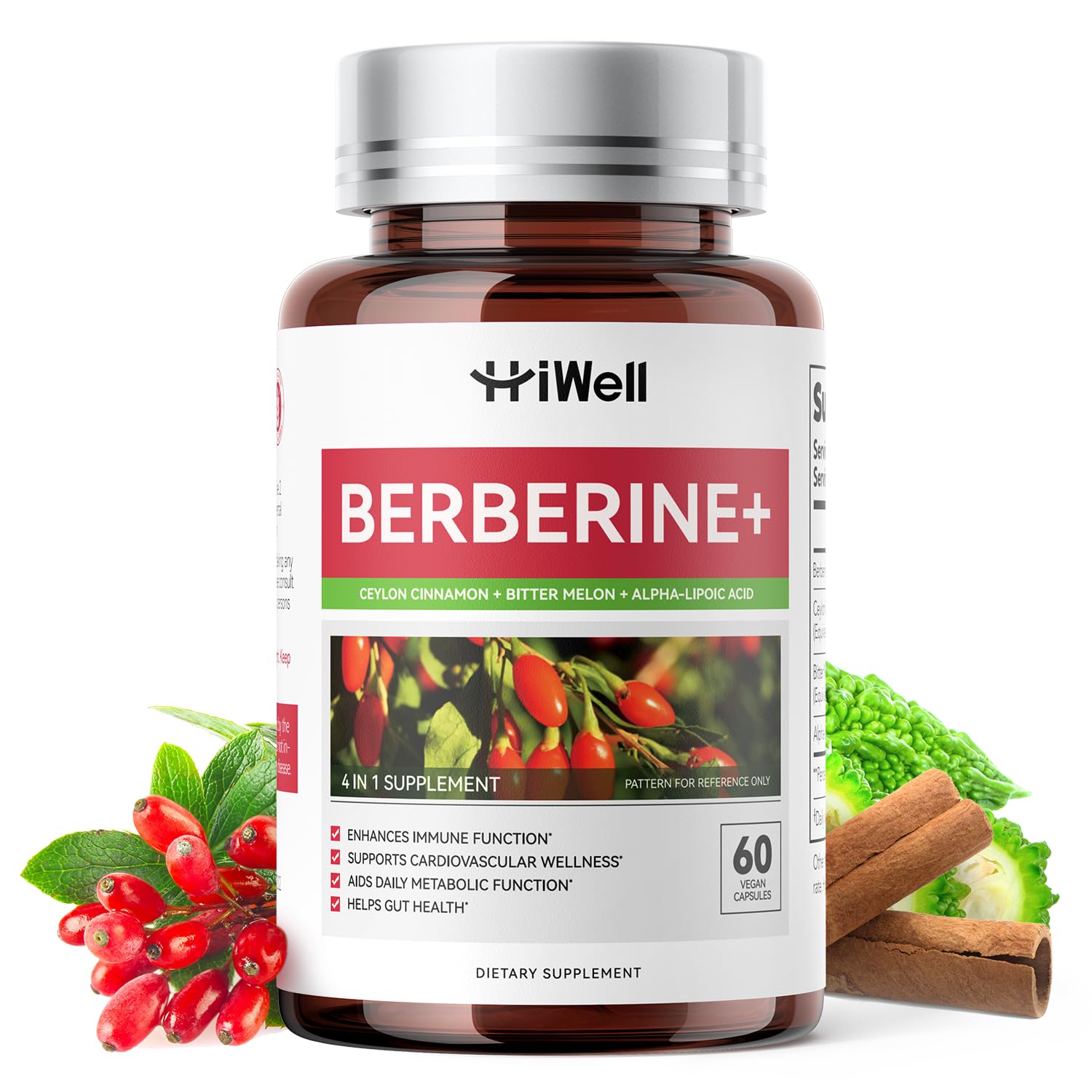 HiWell Berberine with Ceylon Cinnamon bottle - front view