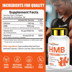 HMB 1000mg with D3 capsules – nutrition facts back