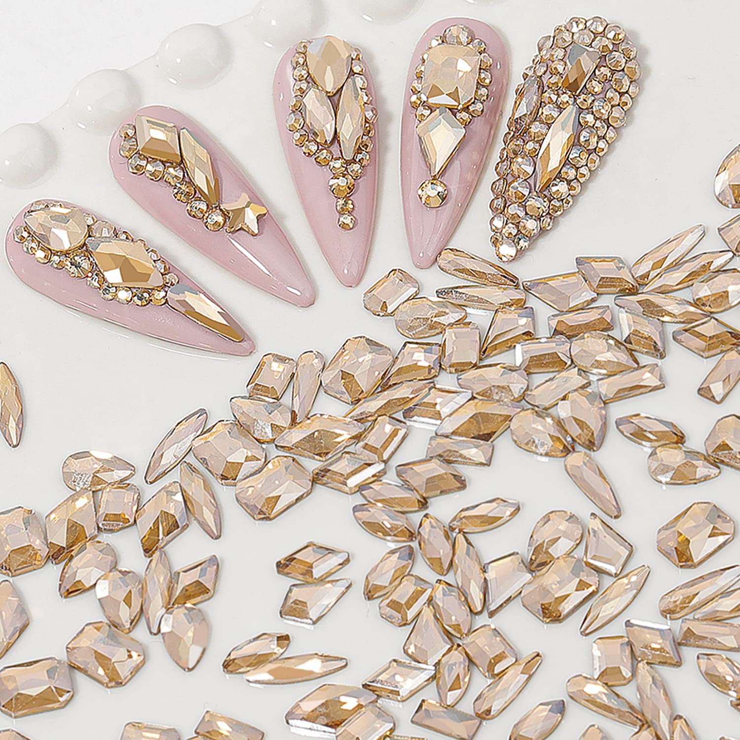 HNUIX champagne flatback rhinestones for secure nail adhesion and shine.