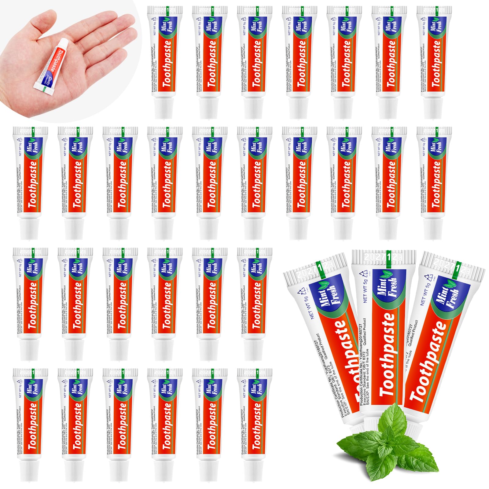 HOFASON bulk travel size toothpaste tubes, 200 count, peppermint flavor