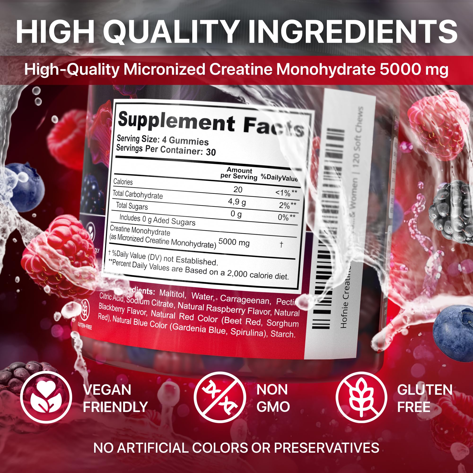 Packaging of Hofnie Creatine Gummies 120 gummies