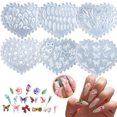HOIEPJAP 6-piece floral 3D nail mold set for vibrant nail art designs.