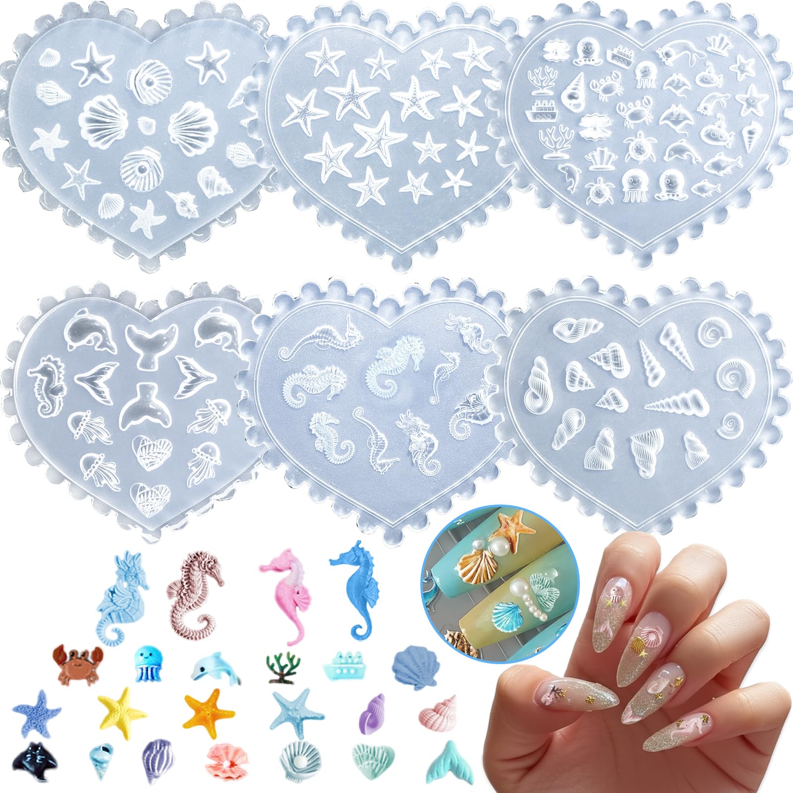 HOIEPJAP ocean nail molds with 103 patterns for precise 3D nail art